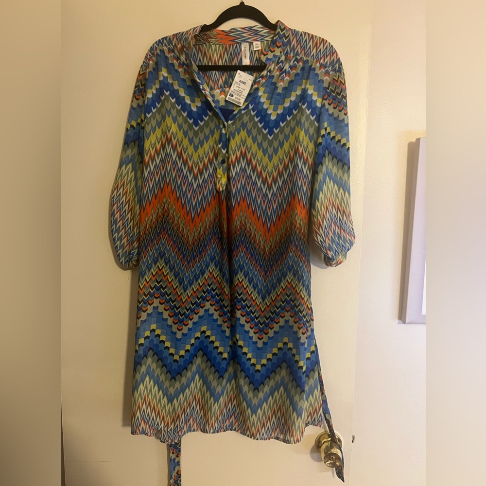 NWT zigzag, print sheath dress work detachable fabric belt